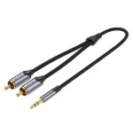 Кабель Vention 3.5мм-2RCA TPE Cotton Braided 1.5m gold-plated Black (BCNBG)